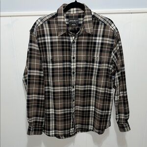Eddie Bauer Men's Black and Brown Plaid heavy long sleeve Shirt size Large